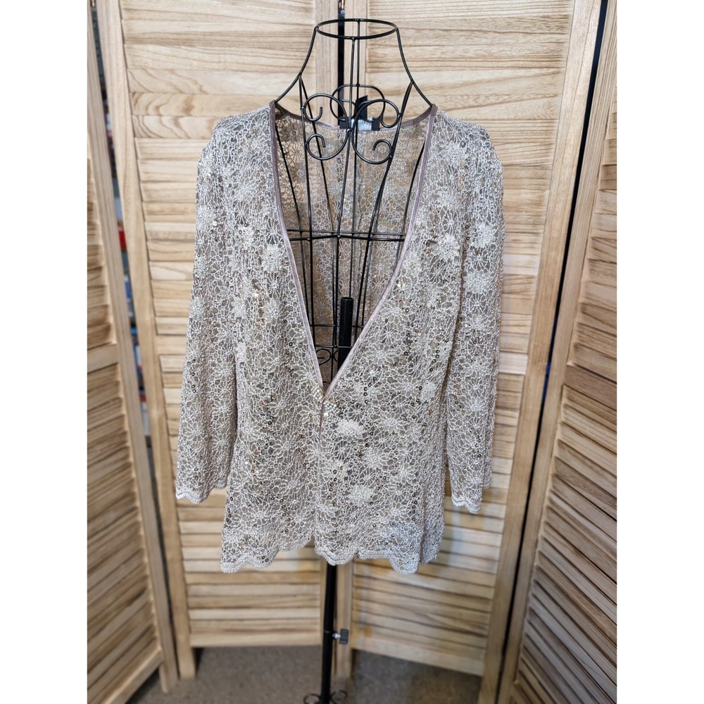 R & M Richards  Sequin Lace Formal Jacket Size 16 Gold